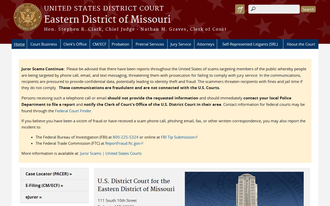 Bellflower court records boundary with Eastern District of Missouri federal court records