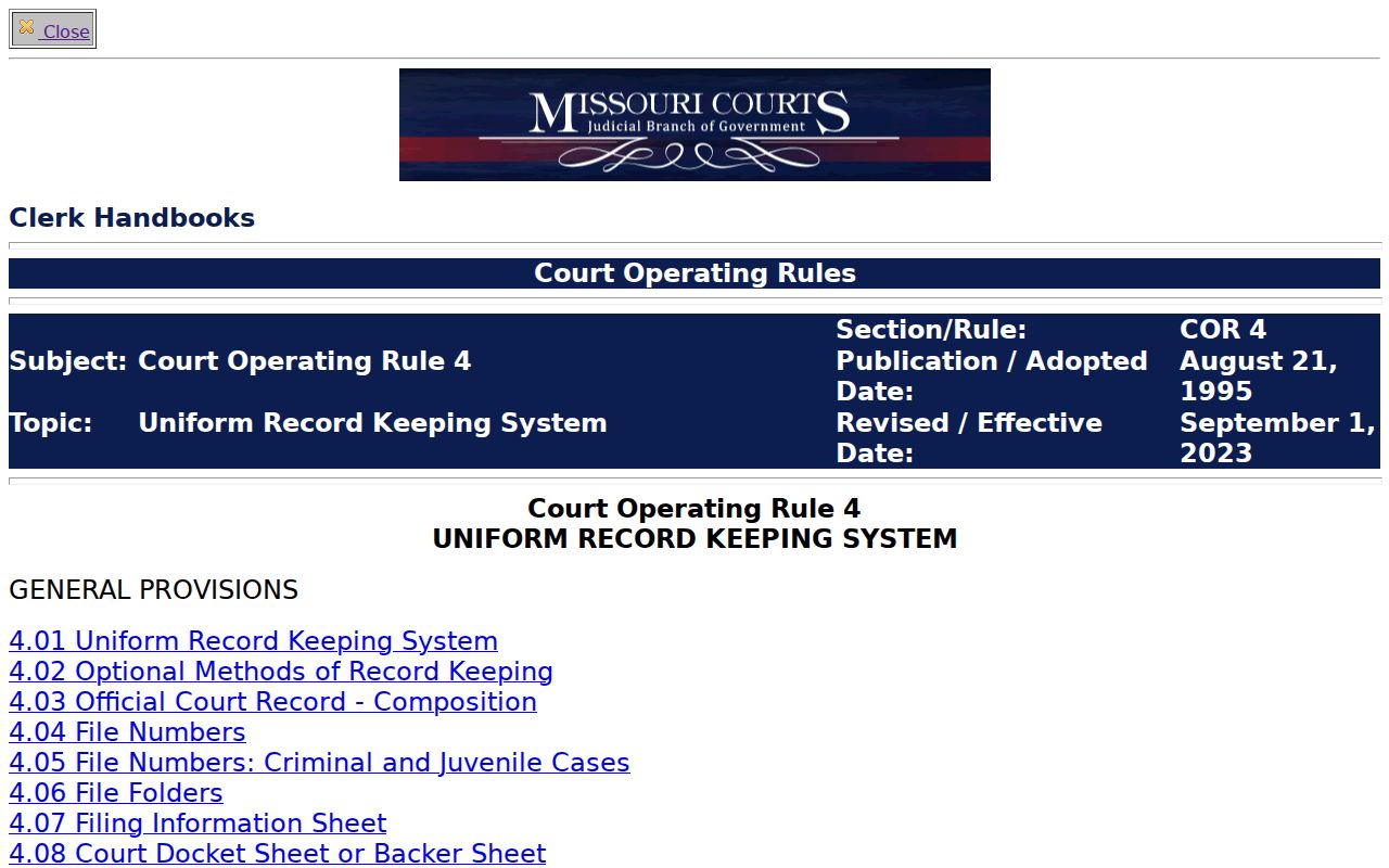Montgomery County court docket access under Missouri Court Operating Rule 4