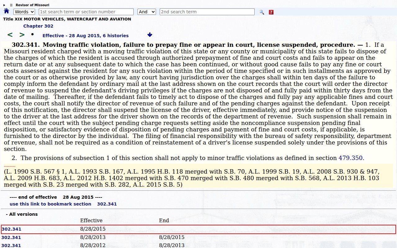 Montgomery County Jonesburg court docket failure to appear statute source