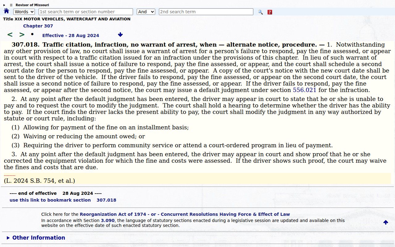 Montgomery County traffic court record notice rule for specified Chapter 307 infractions