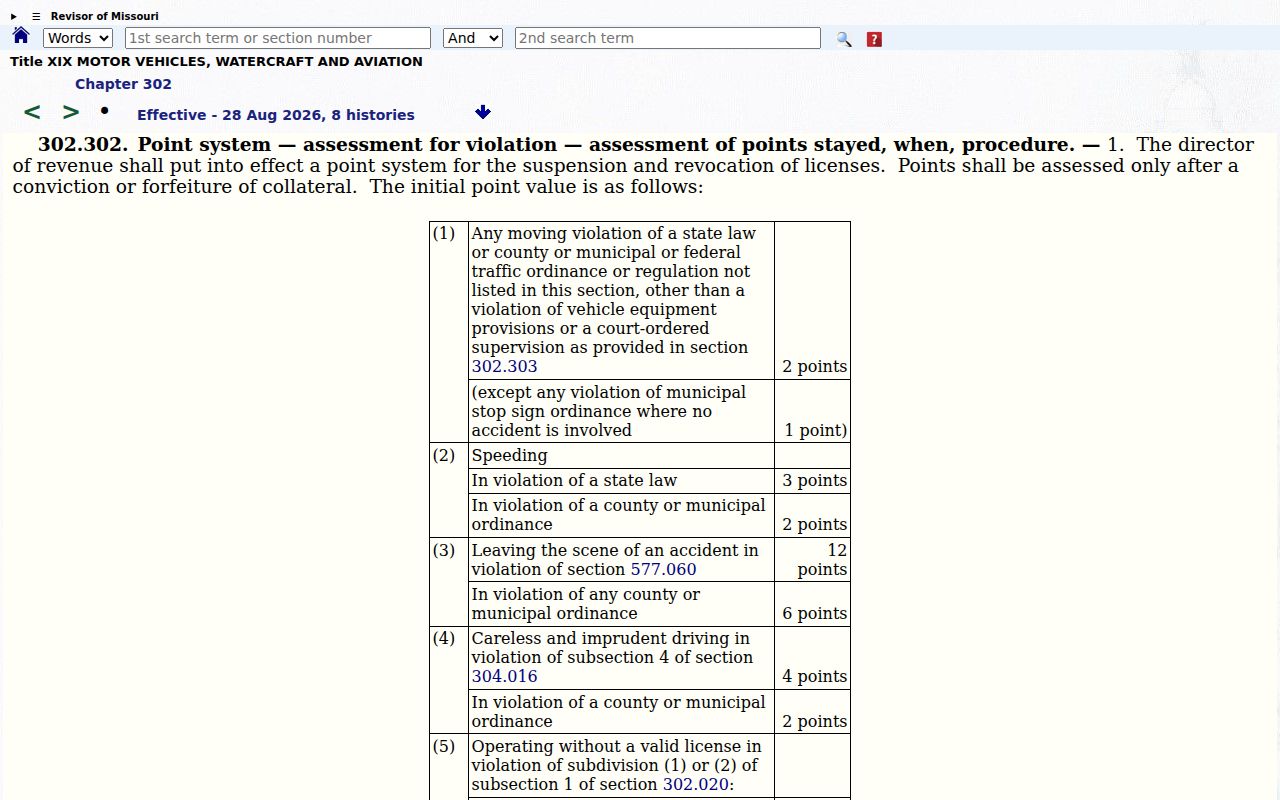 Montgomery County traffic court record and separate Missouri licensing record under section 302.302