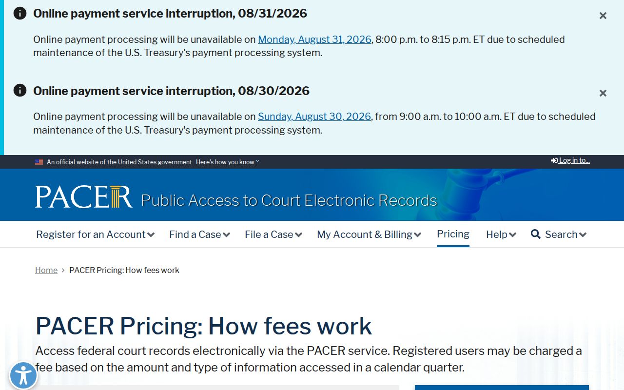Montgomery County Wellsville court docket PACER access fee source